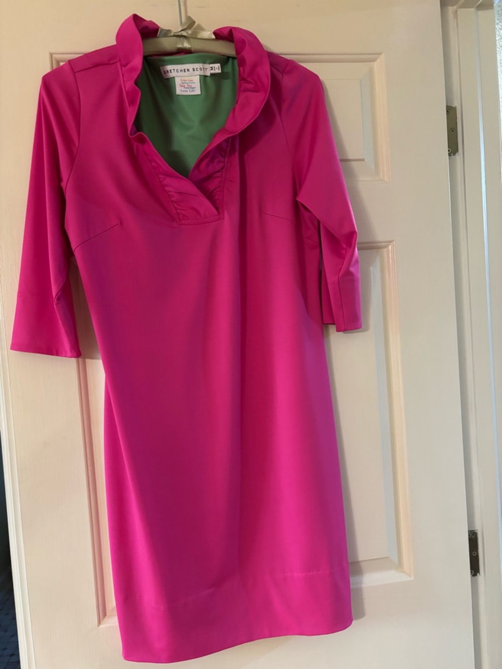 Gretchen Scott Hot Pink Ruffle Collar Dress